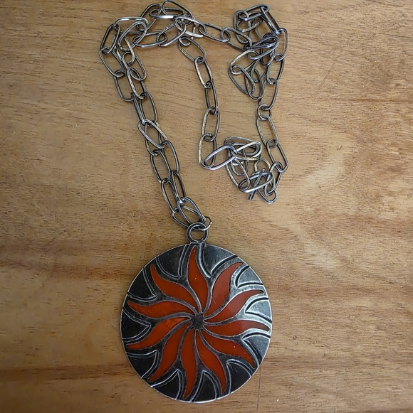 Made in Mexico Jewelry - Mexican Bakelight Inlay Sterling Sun Pendant